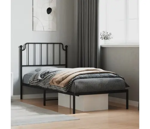 Gultas Rāmis Ar Galvgali, Melns Metāls, 90X200 Cm Vidaxl