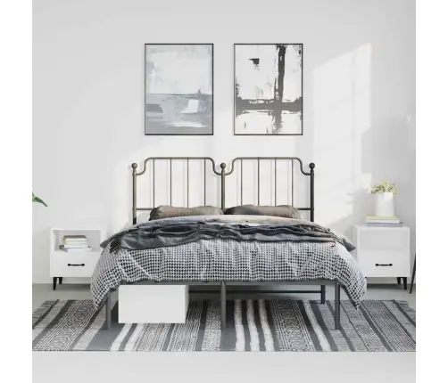 Gultas Rāmis Ar Galvgali, Melns Metāls, 135X190 Cm Vidaxl