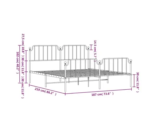 Metallist Voodiraam Peatsi Ja Jalutsiga, Must, 183X213 Cm