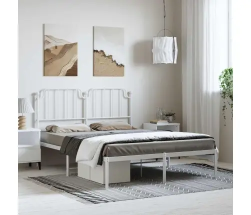 Gultas Rāmis Ar Galvgali, Balts Metāls, 135X190 Cm Vidaxl