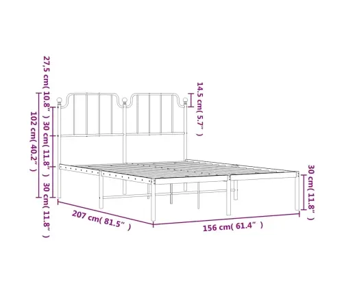 Metallist Voodiraam Peatsiga, Valge, 150X200 Cm