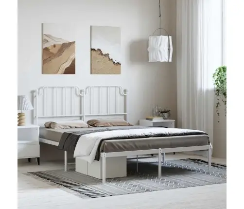 Metallist Voodiraam Peatsiga, Valge, 150X200 Cm