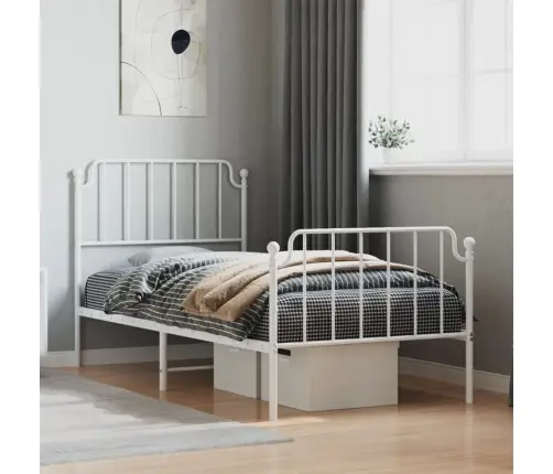 Gultas Rāmis Ar Galvgali Un Kājgali, Balts Metāls, 90X200 Cm Vidaxl