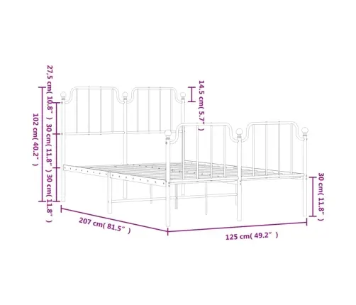 Metallist Voodiraam Peatsi Ja Jalutsiga, Valge, 120 X 200 Cm