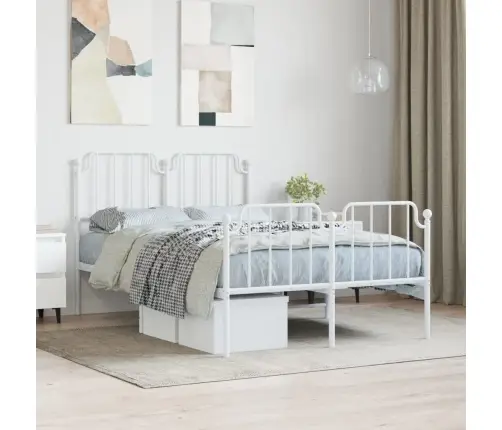 Metallist Voodiraam Peatsi Ja Jalutsiga, Valge, 120 X 200 Cm