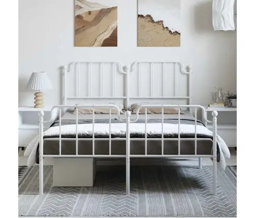 Metallist Voodiraam Peatsi Ja Jalutsiga , Valge, 135 X 190 Cm