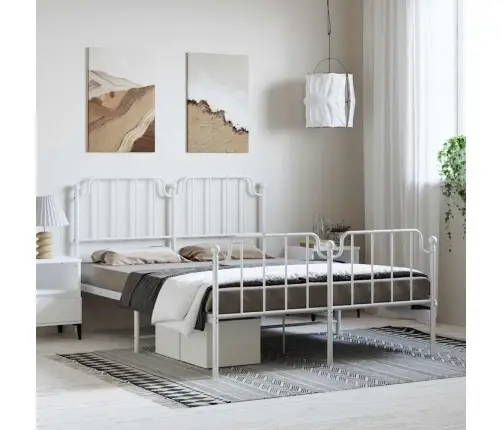 Metallist Voodiraam Peatsi Ja Jalutsiga , Valge, 135 X 190 Cm