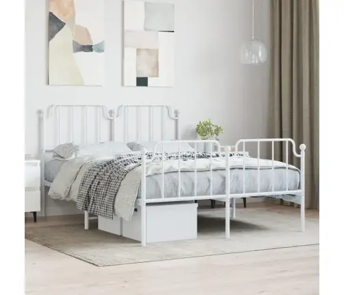 Gultas Rāmis Ar Galvgali Un Kājgali, Balts Metāls, 140X200 Cm Vidaxl
