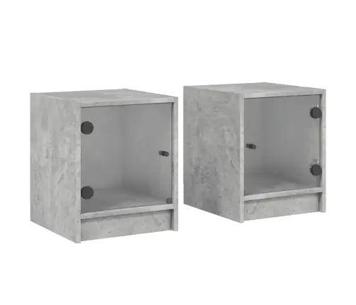 Naktsskapīši Ar Stikla Durvīm, 2Gab., Betona Pelēks, 35X37X42Cm Vidaxl