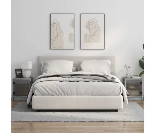 Naktsskapīši Ar Stikla Durvīm, 2Gab., Betona Pelēks, 35X37X42Cm Vidaxl