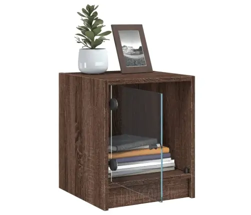 Naktinė Spintelė Su Stiklinėmis Durelėmis, Ruda, 35X37X42Cm