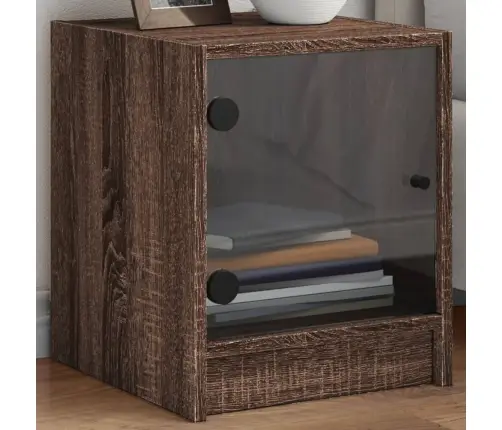 Naktinė Spintelė Su Stiklinėmis Durelėmis, Ruda, 35X37X42Cm