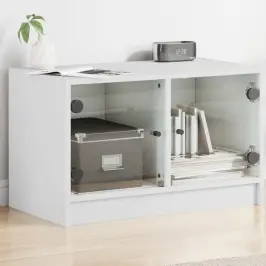 Tv Skapītis Ar Stikla Durvīm, Balts, 68X37X42 Cm Vidaxl
