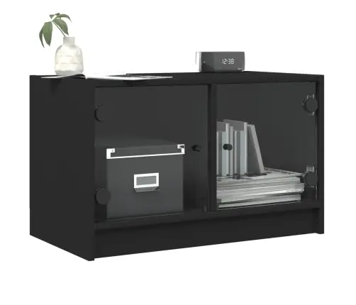 Tv Skapītis Ar Stikla Durvīm, Melns, 68X37X42 Cm Vidaxl