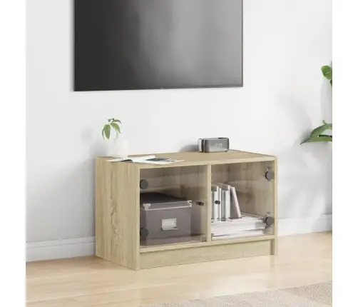 Tv Spintelė Su Stiklinėmis Durelėmis, Ąžuolo, 68X37X42Cm Tv Spintelė Su Stiklinėmis Durelėmis, Ąžuolo, 68X37X42Cm