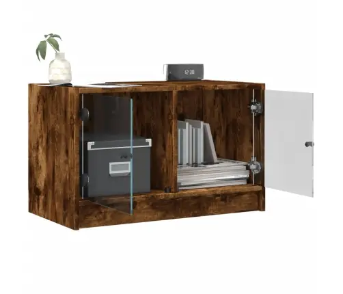 Tv Spintelė Su Stiklinėmis Durelėmis, Dūminė Ąžuolo, 68X37X42Cm