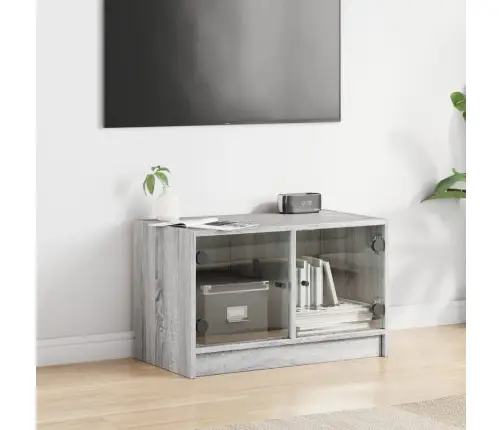 Tv Skapītis Ar Stikla Durvīm, Pelēka Ozola, 68X37X42 Cm Vidaxl