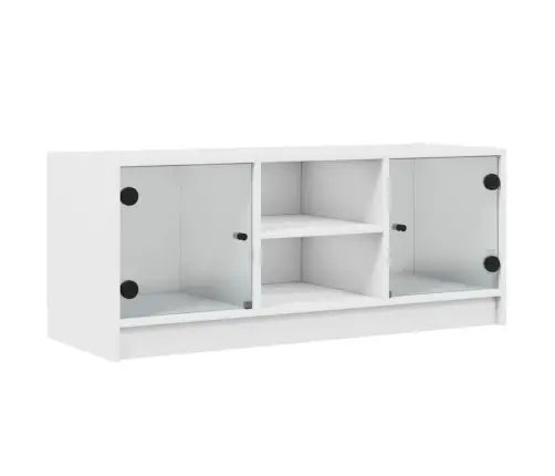 Tv Skapītis Ar Stikla Durvīm, Balts, 102X37X42 Cm Vidaxl