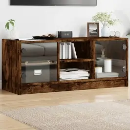 Tv Skapītis Ar Stikla Durvīm, Koka Krāsa, 102X37X42 Cm Vidaxl