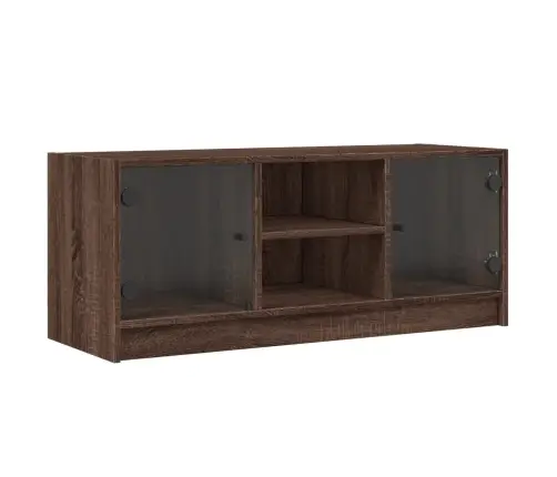 Tv Skapītis Ar Stikla Durvīm, Brūna Ozola, 102X37X42 Cm Vidaxl