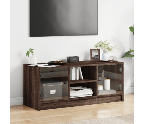 Tv Spintelė Su Stiklinėmis Durelėmis, Ruda Ąžuolo, 102X37X42Cm