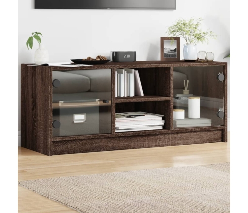 Tv Spintelė Su Stiklinėmis Durelėmis, Ruda Ąžuolo, 102X37X42Cm
