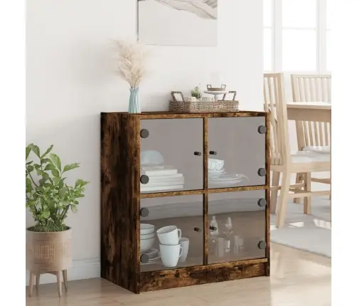 Šoninė Spintelė Su Stiklinėmis Durelėmis, Dūminė, 68X37X75,5Cm