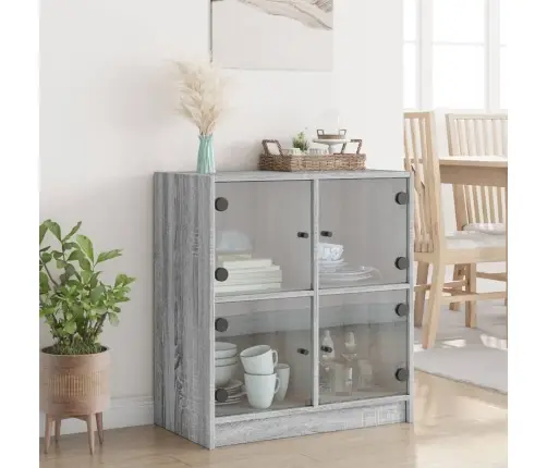 Šoninė Spintelė Su Stiklinėmis Durelėmis, Pilka, 68X37X75,5Cm