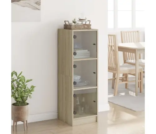 Augstais Skapis Ar Stikla Durvīm, Ozola Krāsa, 35X37X109 Cm Vidaxl