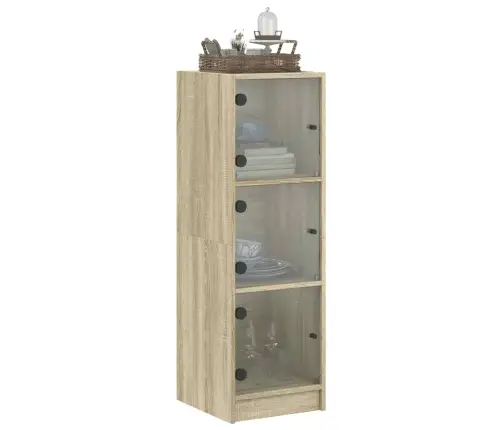 Augstais Skapis Ar Stikla Durvīm, Ozola Krāsa, 35X37X109 Cm Vidaxl