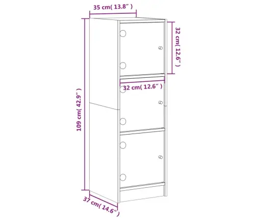 Augstais Skapis Ar Stikla Durvīm, Ozola Krāsa, 35X37X109 Cm Vidaxl
