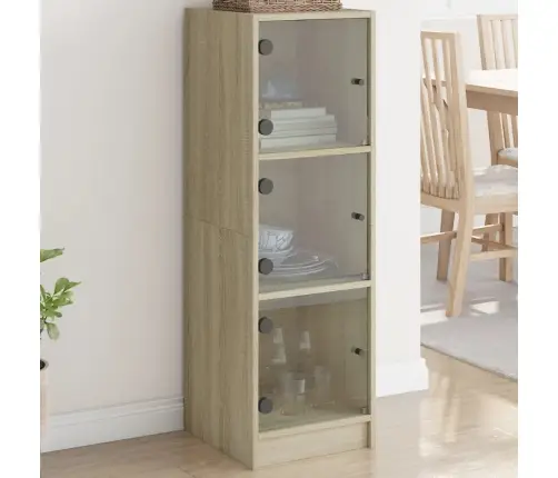 Augstais Skapis Ar Stikla Durvīm, Ozola Krāsa, 35X37X109 Cm Vidaxl