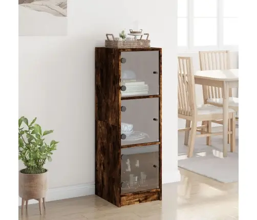 Augstais Skapis Ar Stikla Durvīm, Koka Krāsa, 35X37X109 Cm Vidaxl