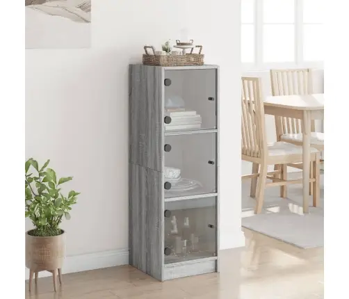 Augstais Skapis Ar Stikla Durvīm, Pelēka Ozola, 35X37X109 Cm Vidaxl