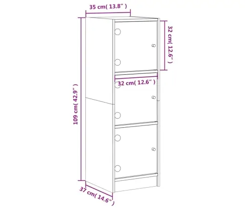 Augstais Skapis Ar Stikla Durvīm, Pelēka Ozola, 35X37X109 Cm Vidaxl