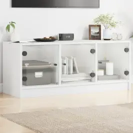 Tv Skapītis Ar Stikla Durvīm, Balts, 102X37X42 Cm Vidaxl