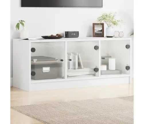 Tv Skapītis Ar Stikla Durvīm, Balts, 102X37X42 Cm Vidaxl