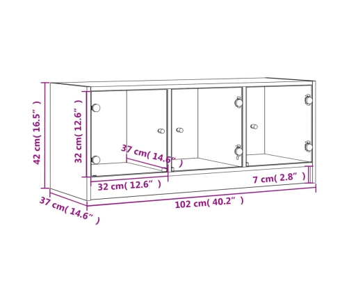 Tv Skapītis Ar Stikla Durvīm, Ozola Krāsa, 102X37X42 Cm Vidaxl
