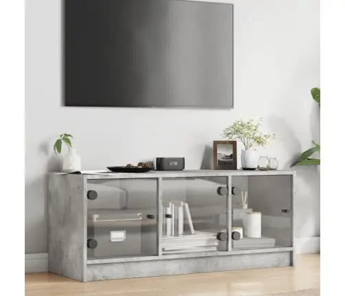 Tv Skapītis Ar Stikla Durvīm, Betona Pelēks, 102X37X42 Cm Vidaxl