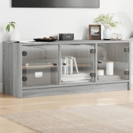 Tv Spintelė Su Stiklinėmis Durelėmis, Pilka Ąžuolo, 102X37X42Cm