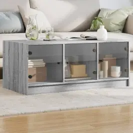 Kafijas Galdiņš Ar Stikla Durvīm, Pelēka Ozola, 102X50X42 Cm Vidaxl