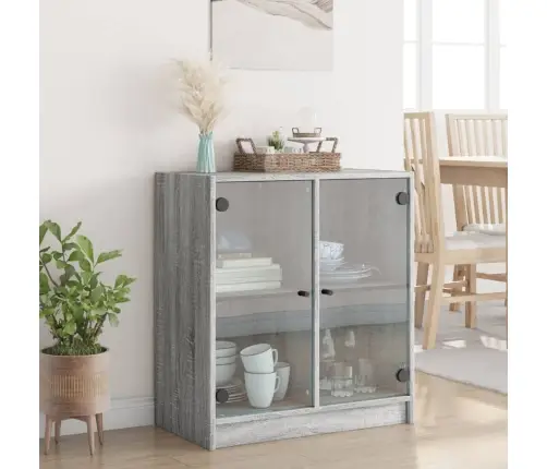 Skapītis Ar Stikla Durvīm, Pelēka Ozola, 68X37X75,5 Cm Vidaxl