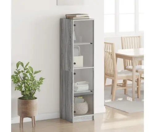 Augstais Skapis Ar Stikla Durvīm, Pelēka Ozola, 35X37X142 Cm Vidaxl