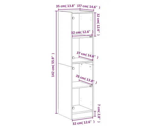 Augstais Skapis Ar Stikla Durvīm, Pelēka Ozola, 35X37X142 Cm Vidaxl