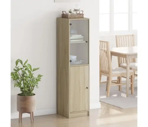 Augstais Skapis Ar Stikla Durvīm, Ozola Krāsa, 35X37X142 Cm Vidaxl
