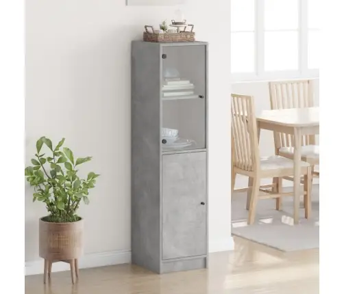 Augstais Skapis Ar Stikla Durvīm, Betona Pelēks, 35X37X142 Cm Vidaxl