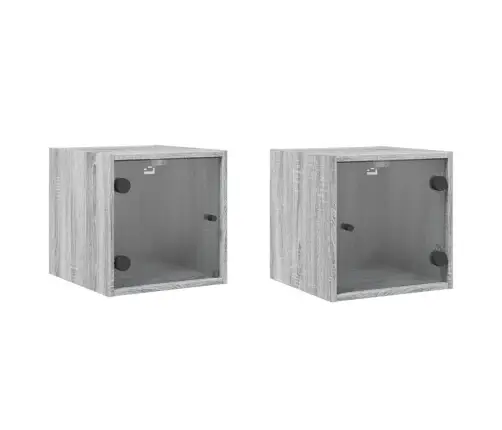 Naktsskapīši Ar Stikla Durvīm, 2 Gab., Pelēki, 35X37X35 Cm Vidaxl