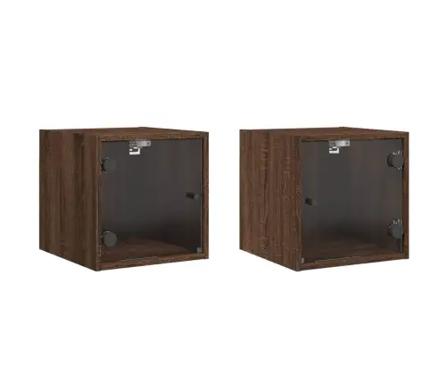 Klaasuksega Öökapid 2 Tk, Pruun Tamm, 35 X 37 X 35 Cm