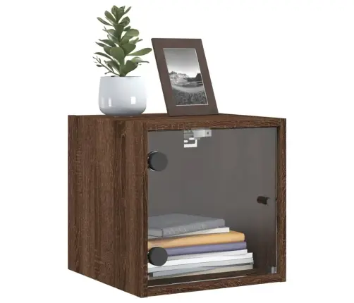 Klaasuksega Öökapid 2 Tk, Pruun Tamm, 35 X 37 X 35 Cm