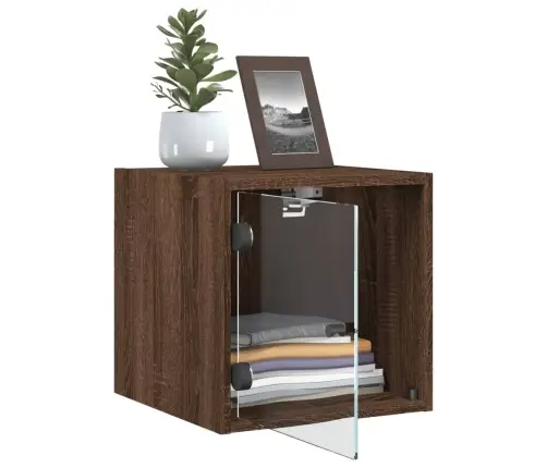 Klaasuksega Öökapid 2 Tk, Pruun Tamm, 35 X 37 X 35 Cm